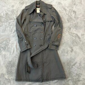 G Star Raw Women's SMALL Trench Coat Long Cotton Military Style Jacket Belted